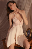 Spaghetti Straps V-Neck Irregular Backless Short Nightgown and Robe Set