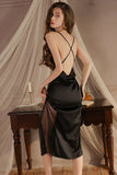 Elegant Spaghetti Straps Pleats Satin Illusion Long Nightgown and Robe Set