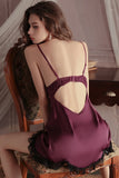 Spaghetti Strap V-Neck with Padded Cups Sweet Lace and Silky Satin Nightgown Robe Set