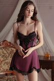Spaghetti Strap V-Neck with Padded Cups Sweet Lace and Silky Satin Nightgown Robe Set