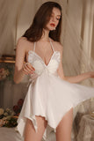 Spaghetti Straps V-Neck Irregular Backless Short Nightgown and Robe Set