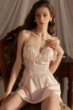 Spaghetti Straps Lace Appliques Sweetheart Sleeveless Short Nightgown and Robe Set