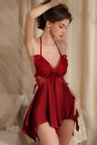 Spaghetti Straps V-Neck Irregular Backless Short Nightgown and Robe Set
