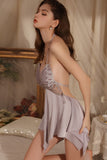 Spaghetti Straps V-Neck Irregular Backless Short Nightgown and Robe Set