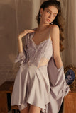 A-Line V-Neck Spaghetti Straps Butterfly Short Nightgown and Robe Set