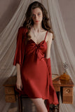 Backless Spaghetti Strap Built-in Bra Nightgown and Robe Set