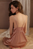 A-Line Empire-Waist Sleeveless Appliques Spaghetti Straps Short Nightgown and Robe Set