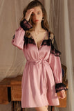 Pink Sweetheart Lace Appliques Sleeveless A-Line Short Nightgown and Robe Set