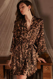 Leopard Print Spaghetti Straps V-Neck A-Line Short Nightgown and Robe Set
