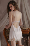 Spaghetti Strap V-Neck with Padded Cups Sweet Lace and Silky Satin Nightgown Robe Set