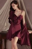 Backless Spaghetti Strap Built-in Bra Nightgown and Robe Set