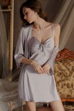 Backless Spaghetti Strap Built-in Bra Nightgown and Robe Set