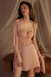 A-Line Empire-Waist Sleeveless Appliques Spaghetti Straps Short Nightgown and Robe Set