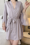 Exquisite Spaghetti Straps Lace Appliques V-Neck Nightgown and Robe Set