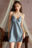 Simple V-Neck Spaghetti Straps Satin Sleeveless Short Nightgown