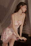 Pink Spaghetti Straps A-Line Sleeveless Empire-Waist Appliques Short Nightgown
