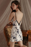 Sexy V-Neck Padded Butterfly Print Velvet Spaghetti Straps Nightgown Robe Set
