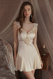 A-Line Deep V-Neck Satin Straps Backless Nightgown and Robe Set