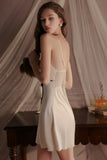 A-Line Empire-Waist Spaghetti Straps Satin Short Nightgown and Robe Set
