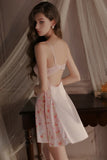 Pink Spaghetti Straps A-Line Sleeveless Empire-Waist Appliques Short Nightgown