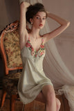 Cute V-Neck A-Line Straps Empire-Waist Sleeveless Appliques Short Nightgown
