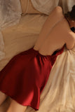 Burgundy Halter Pearls V-Neck A-Line Sleeveless Short Nightgown and Robe Set