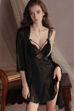 Sexy Double Straps V-Neck Sheer Short Nightgown and Robe Set