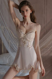 Spaghetti Strap V-Neck with Padded Cups Sweet Lace and Silky Satin Nightgown Robe Set