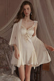 A-Line Deep V-Neck Satin Straps Backless Nightgown and Robe Set