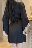 Exquisite Spaghetti Straps Lace Appliques V-Neck Nightgown and Robe Set