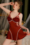 A-Line Straps V-Neck Cutout Appliques Lace-Up Nightgown and Robe Set