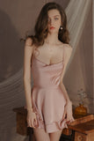 Classic Spaghetti Straps Cowl Neck Satin Tiered Nightgown and Robe Set