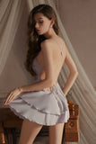 Classic Spaghetti Straps Cowl Neck Satin Tiered Nightgown and Robe Set