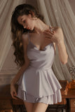 Classic Spaghetti Straps Cowl Neck Satin Tiered Nightgown and Robe Set
