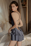 Classic Spaghetti Straps Cowl Neck Satin Tiered Nightgown and Robe Set