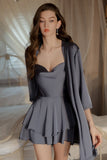 Classic Spaghetti Straps Cowl Neck Satin Tiered Nightgown and Robe Set