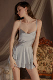 Classic Spaghetti Straps Cowl Neck Satin Tiered Nightgown and Robe Set