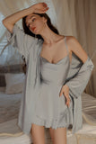 Classic Spaghetti Straps Cowl Neck Satin Tiered Nightgown and Robe Set
