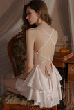 Classic Spaghetti Straps Cowl Neck Satin Tiered Nightgown and Robe Set