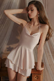 Classic Spaghetti Straps Cowl Neck Satin Tiered Nightgown and Robe Set