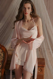 Classic Spaghetti Straps Cowl Neck Satin Tiered Nightgown and Robe Set
