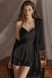 Classic Spaghetti Straps Cowl Neck Satin Tiered Nightgown and Robe Set