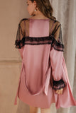 Pink Sweetheart Lace Appliques Sleeveless A-Line Short Nightgown and Robe Set