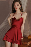 Classic Spaghetti Straps Cowl Neck Satin Tiered Nightgown and Robe Set