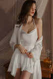 Classic Spaghetti Straps Cowl Neck Satin Tiered Nightgown and Robe Set