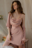 Sexy Pleats Spaghetti Straps A-Line Satin Short Nightgown and Robe Set