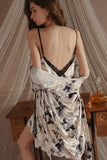 Sexy V-Neck Padded Butterfly Print Velvet Spaghetti Straps Nightgown Robe Set