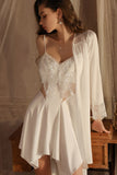 A-Line V-Neck Spaghetti Straps Butterfly Short Nightgown and Robe Set
