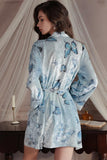 Sexy V-Neck Padded Butterfly Print Velvet Spaghetti Straps Nightgown Robe Set