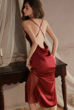 Elegant Spaghetti Straps Pleats Satin Illusion Long Nightgown and Robe Set